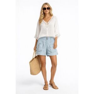 Johnny Was Sz 4 Light Blue Cupra Rayon Cargo Shorts Summer Chic Pockets Boho T
